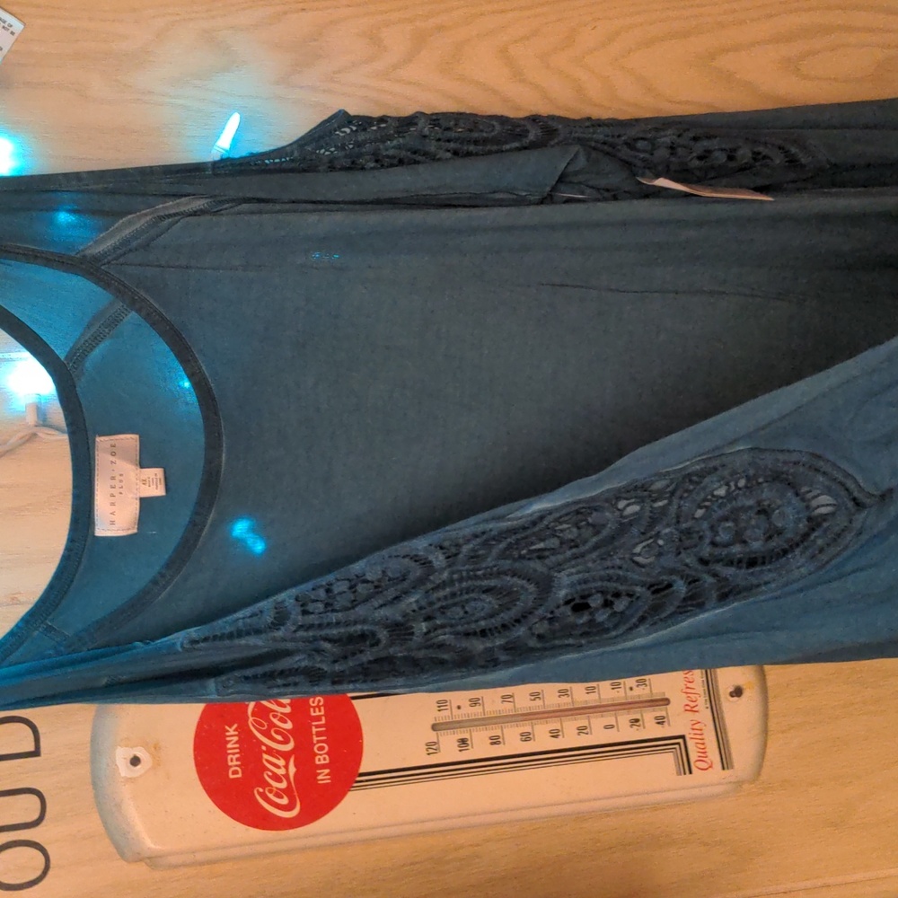 4X NWT HARPER + ZOE Cold Shoulder Lace Top Cool Water Blue Plus Size 4X Women's